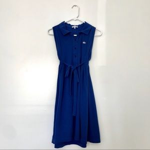 LACOSTE NAVY PIQUÉ BELTED SLEEVELESS POLO DRESS
